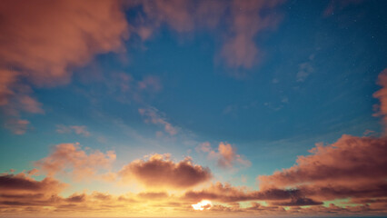 Golden clouds on the starry sky and sun in the morning