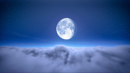Naklejka na ściany i meble Full moon night and starry sky with moving clouds