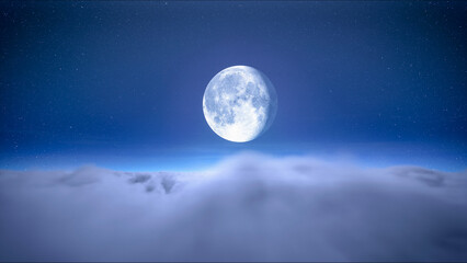 Naklejka na ściany i meble Full moon night and starry sky with moving clouds