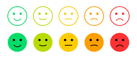 Feedback emoticons emojis. Smiley icon set , happy, neutral, sad, emoji, icon - Customer satisfaction rating scale with good and bad emotions. Vector illustration