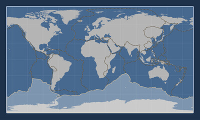 Antarctica tectonic plate. Contour. Patterson Cylindrical. Boundaries