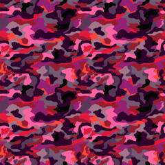 Abstract red colors camouflage seamless pattern. Military camo endless wallpaper.