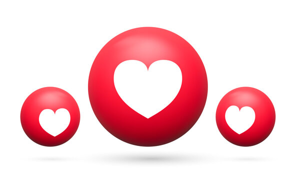Naklejki 3d Like and love icon button set. heart flat icon in modern 3d circle shapes , Social media notification icons. emoji post reactions set. Vector illustration
