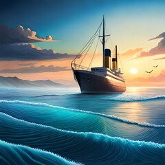 Obraz premium ship at sunset