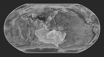 Australian tectonic plate. Grayscale. Robinson.