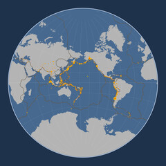 Balmoral Reef tectonic plate. Contour. Lagrange. Earthquakes and boundaries
