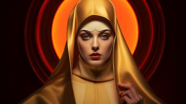 a nun in a golden robe.