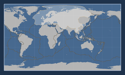 Eurasian tectonic plate. Contour. Patterson Cylindrical. Boundaries