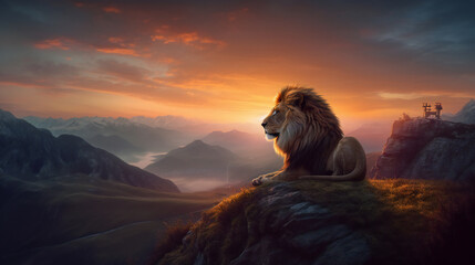 mountain lion landscape photo, generative ai