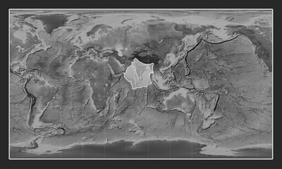 Indian tectonic plate. Grayscale. Patterson Cylindrical.