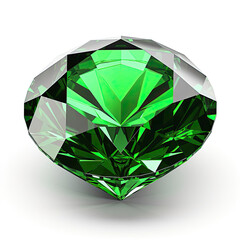 Fototapeta premium A vibrant green diamond shining on a pristine white background