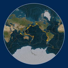 Kermadec tectonic plate. Satellite. Lagrange. Earthquakes and boundaries