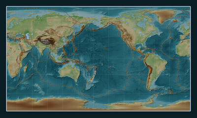 Kermadec tectonic plate. Wiki. Patterson Cylindrical. Volcanoes and boundaries