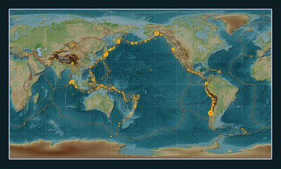 Kermadec tectonic plate. Wiki. Patterson Cylindrical. Earthquakes and boundaries