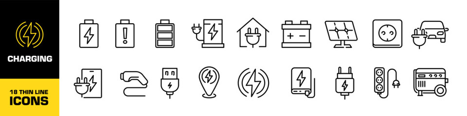 Charging icon set. Linear style.