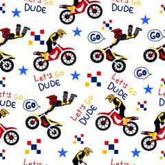 Extreme Motocross concept design pattern.Motocross and trophy cartoon pattern.Motocross pattern for kids clothing, printing, fabric ,cover.Monster car, dirty motorbike pattern.