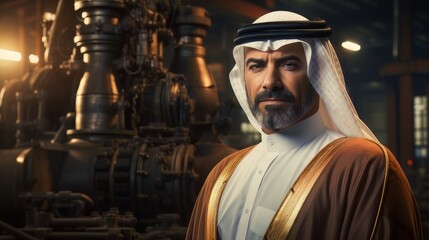  sheikh on the background of the oil refinery