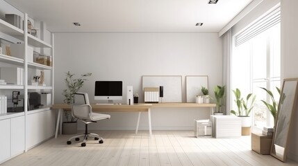 Naklejka na ściany i meble home studio template elevation front view mock up room interior design working space background business and strategy home ideas concept,ai generate