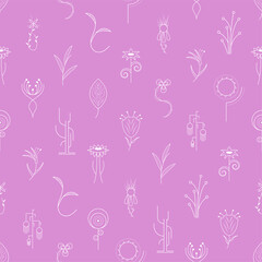 Seamless Pattern Abstract Elements Different Plant Botanic Vector Design Style Background Illustration Texture For Prints Textiles, Clothing, Gift Wrap, Wallpaper, Pastel