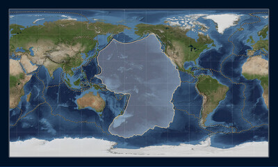 Pacific tectonic plate. Satellite. Patterson Cylindrical. Boundaries