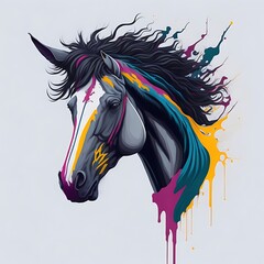 Multi colour Horse ,with gray background AI Generated image