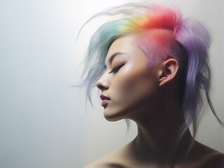 beautiful woman wearing colorful hair. People lifestyle fashion lgbtq concept. AI generative