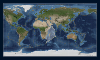 Somalian tectonic plate. Satellite. Patterson Cylindrical. Boundaries
