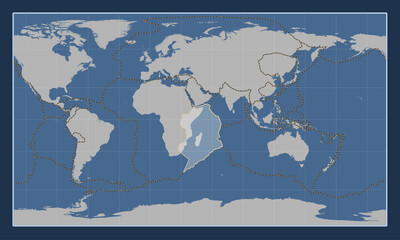 Somalian tectonic plate. Contour. Patterson Cylindrical. Boundaries