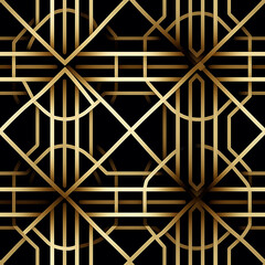 Rich golden seamless pattern, tile on a black background. 