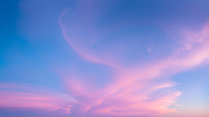 Fototapeta na wymiar Landscape of Pink Clouds on a blue Sky, Dawn Hues, Baby Pink, Soft Light - Wallpaper, Background