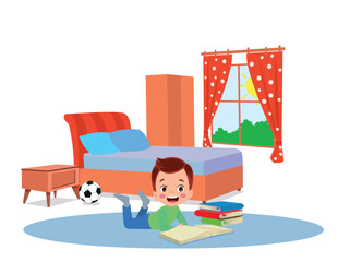cute kid studying in bedroom