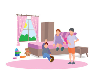 cute kids playing in the bedroom