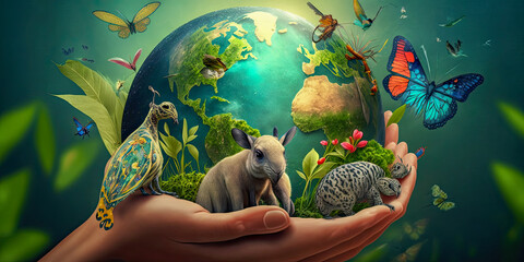 Earth day or world wildlife day concept. Save our planet. - Generative AI