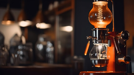 Fototapeta na wymiar Close up of barista with siphon coffee maker. Generative Ai