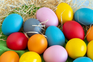 eggs painted in different colors to celebrate Easte