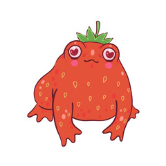 Cute strawberry frog isolate on white background. Vector graphics.