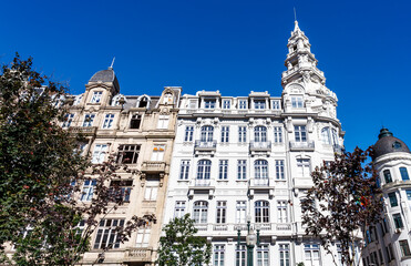 Fototapeta premium Ornate buildings along the Praca da Liberdade, Liberty square in Porto, Portugal, Europe