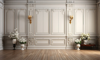 Empty space in the interior of the room in cream, white.