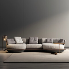 Minimal room design, gray sofa on a modern simple background, wall mockup