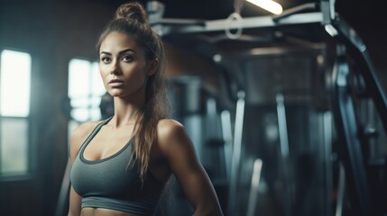 Obraz na płótnie Canvas Beautiful young fitness girl in gym. Female fitness. Generative AI