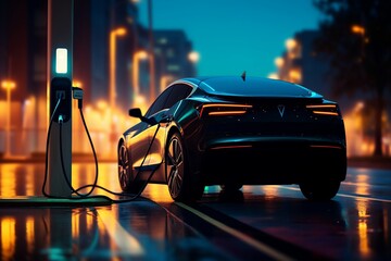 Silhouette of Electric Vehicle (EV) with Low Battery Icon. AI