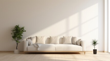 Contemporary minimalist room with sofa, AI-generative