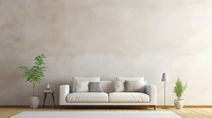 Fototapeta na wymiar Contemporary minimalist room with sofa, AI-generative