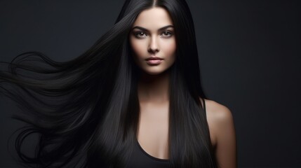 Naklejka premium Beautiful model woman with long hairstyle care and beauty hair products