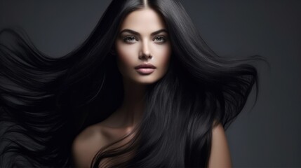 Beautiful model woman with long hairstyle care and beauty hair products