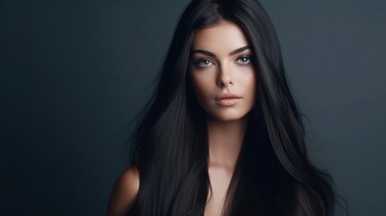 Fototapeta premium Beautiful model woman with long hairstyle care and beauty hair products