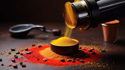 Obraz na płótnie Canvas Coffee grinder grinding coffee pouring into a portafilter. Generative Ai
