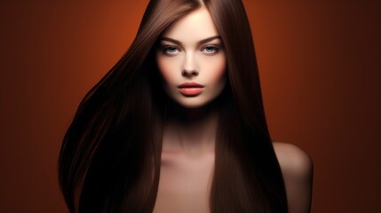 Fototapeta premium Beautiful model woman with long hairstyle care and beauty hair products. 
