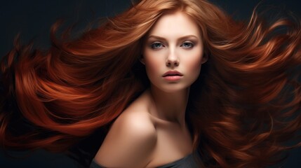 Fototapeta premium Beautiful model woman with long hairstyle care and beauty hair products. 