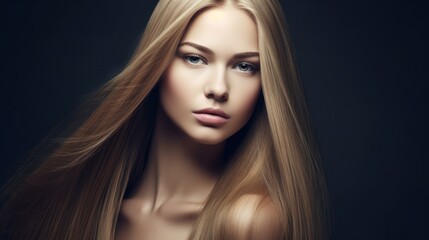 Fototapeta premium Beautiful model woman with long hairstyle care and beauty hair products. 